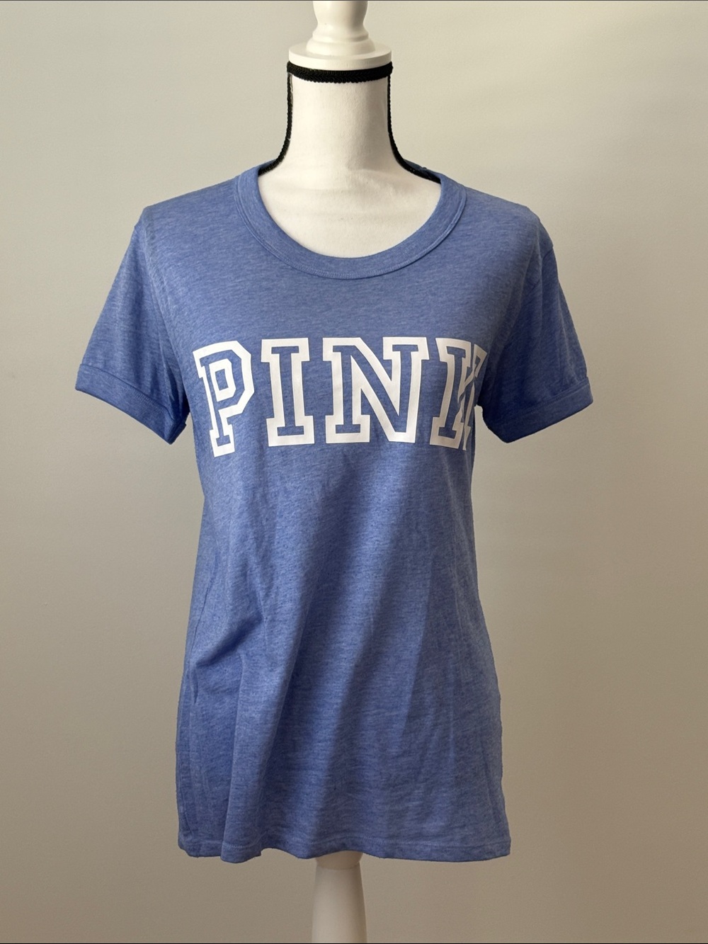 PINK Graphic Short Sleeve Women’s  Tee in Light Periwinkle Blue with White Logo